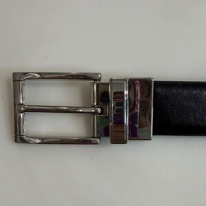 Black/Brown Leather Belt with Silver Buckle